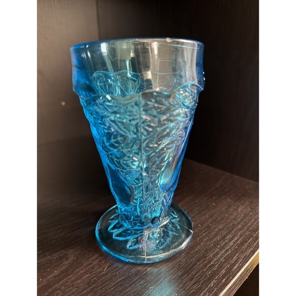 Tiara Horizon Blue Sweet Pear Avocado Footed Drinking Tumbler by Indiana Glass - Picture 2 of 4